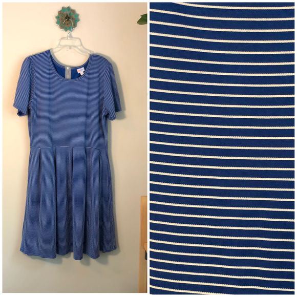 LuLaRoe Dresses & Skirts - Sold 🦋 blue striped Amelia dress knit size 3X